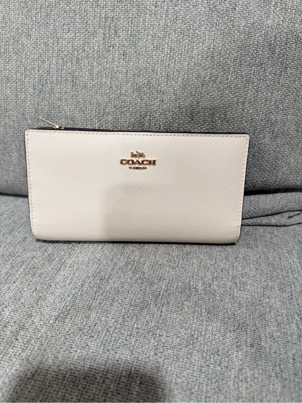 Coach Zip Wallet in Cream with Gold Logo
